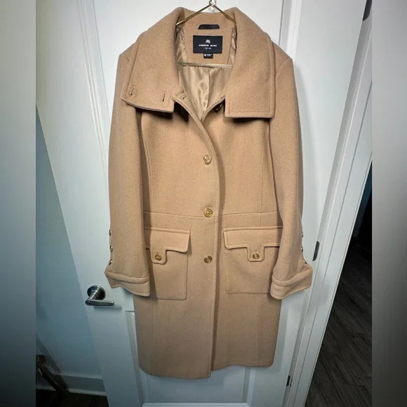 Andrew Marc Tan Trench Coat with Button Details - Picture 1 of 10